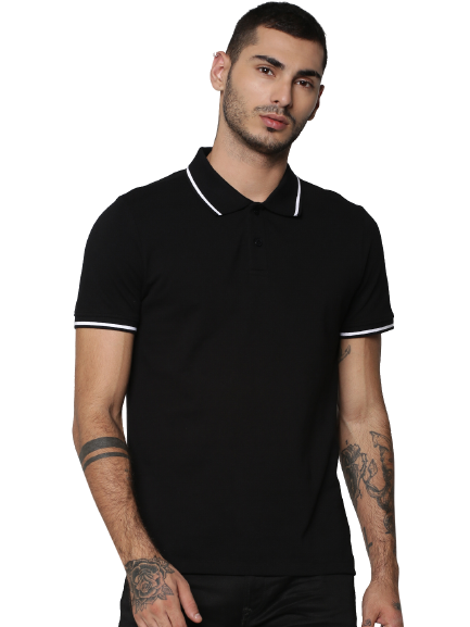 Customized black Polo T-Shirt with Tipping