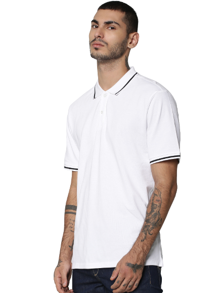 Customized White Polo T-Shirt with Tipping
