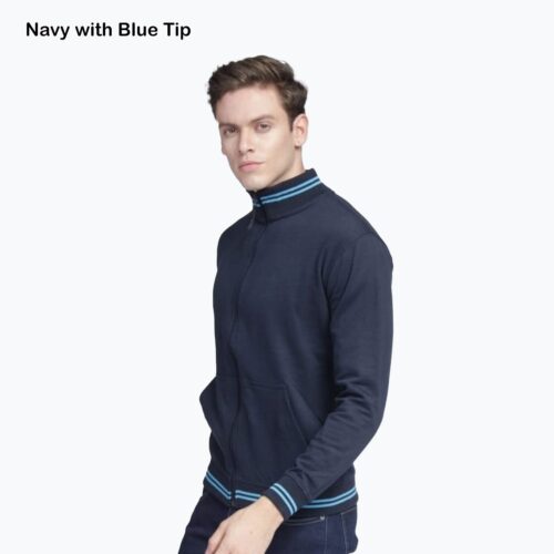 AWG Navy Blue Sports Highneck Zipped Sweatshirt- Customizable