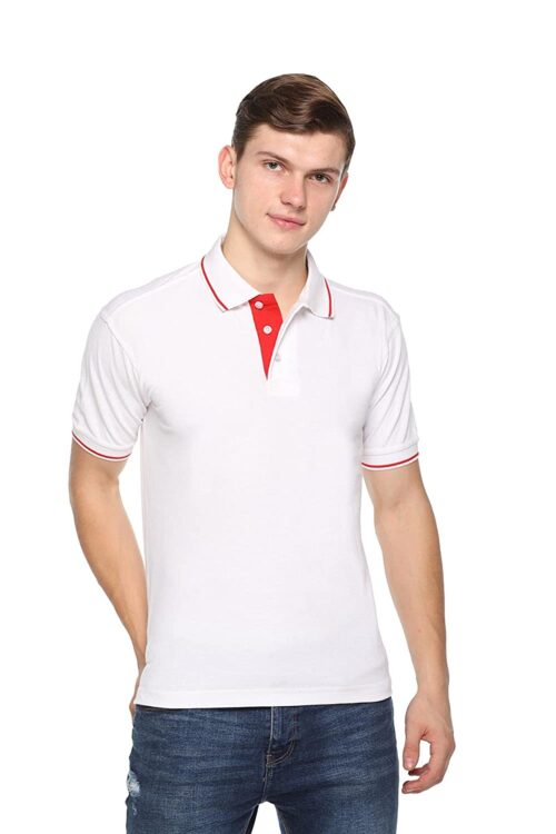highline custom polo t-shirt white red