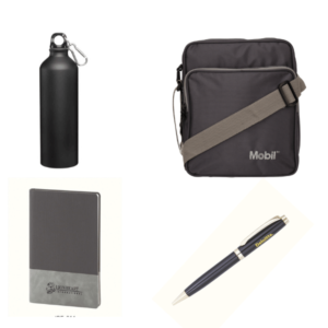 Welcome kit slingbag bottle pen notebook