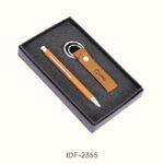 Brown Leather Keychain with pen for corporate gifting