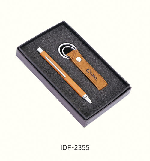 Brown Leather Keychain with pen for corporate gifting