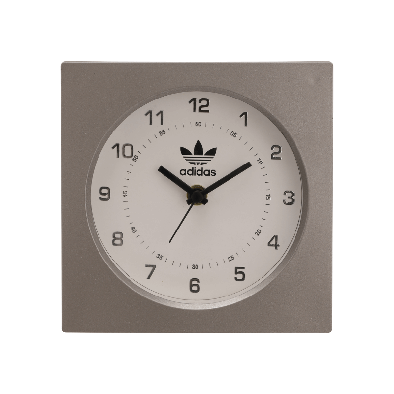Grey Color Custom Table Clock with White body and Black dial for corporate gifting