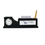 Jet Black Wooden Desktop Clock with Pen holder for gifting