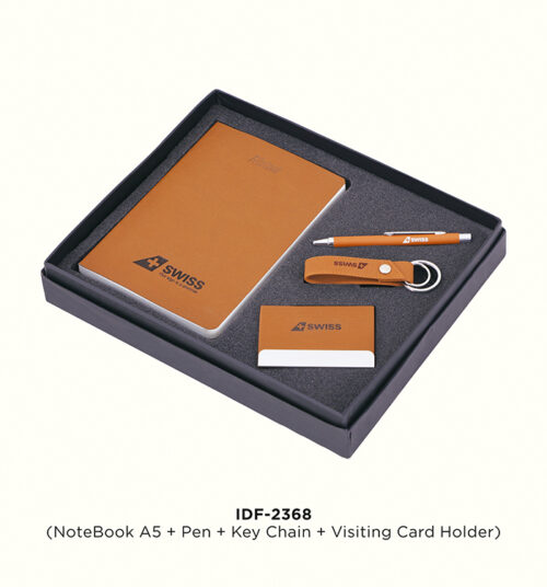 Brown Leather Cover Notebook, Pen, Keychain and Cardholder Gift Set