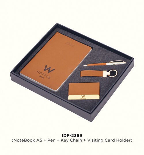 Brown Leather Cover Notebook, Keychain, CardHolder and Metal Pen Gift Set in another design
