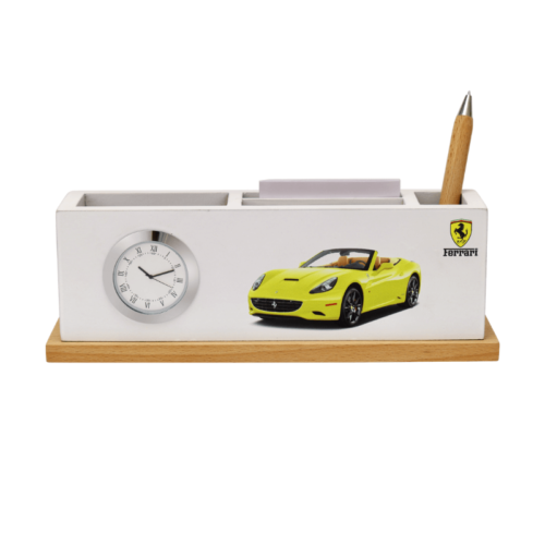 Wooden Desktop Clock with pen and notes holder