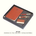 Premium brown notebook, pen, cardholder and keychain gift set