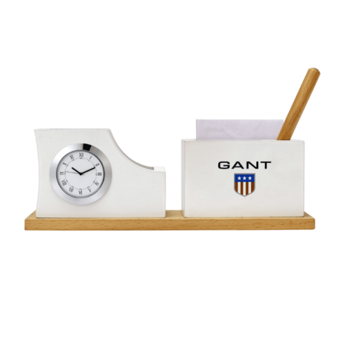 Unique Wooden Clock in dual tone with pen and paper holder