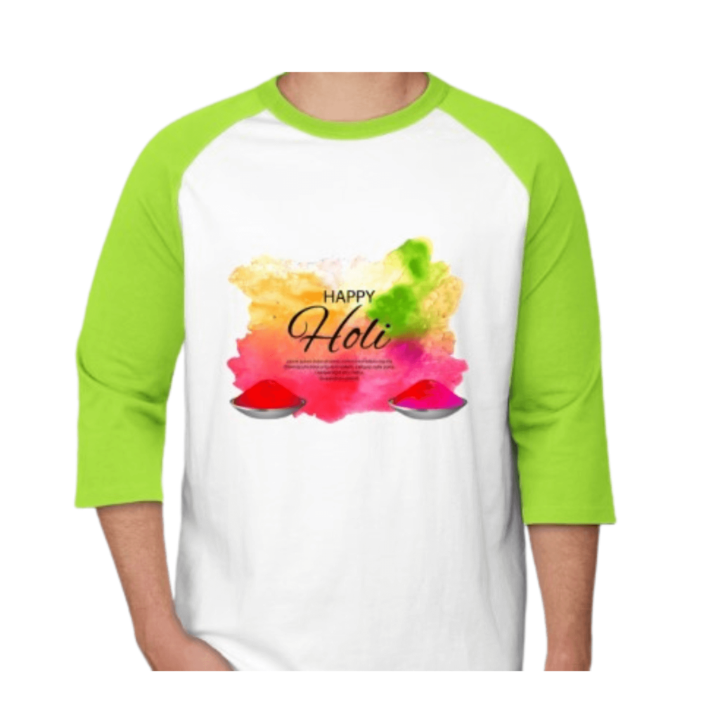 Reglan polyester holi t-shirt in white and green