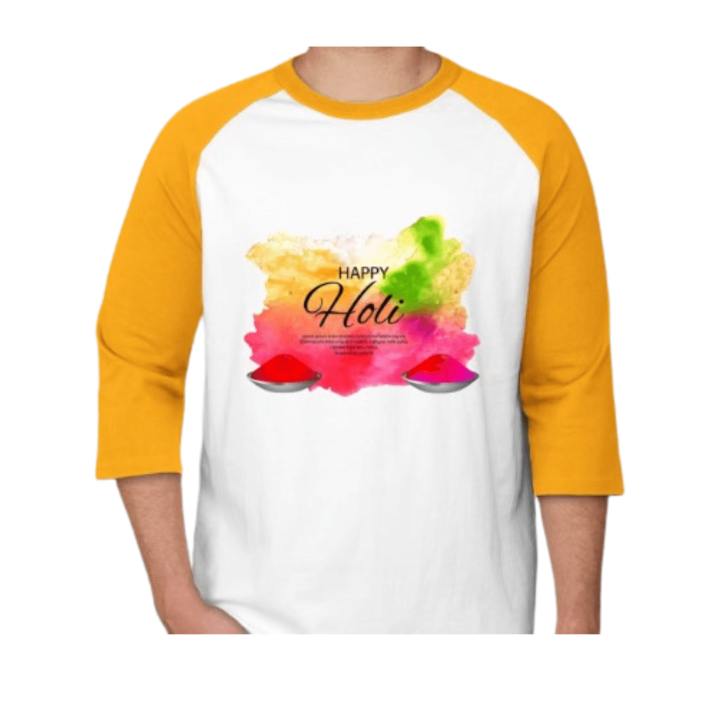 Reglan polyester holi t-shirt in white and orange