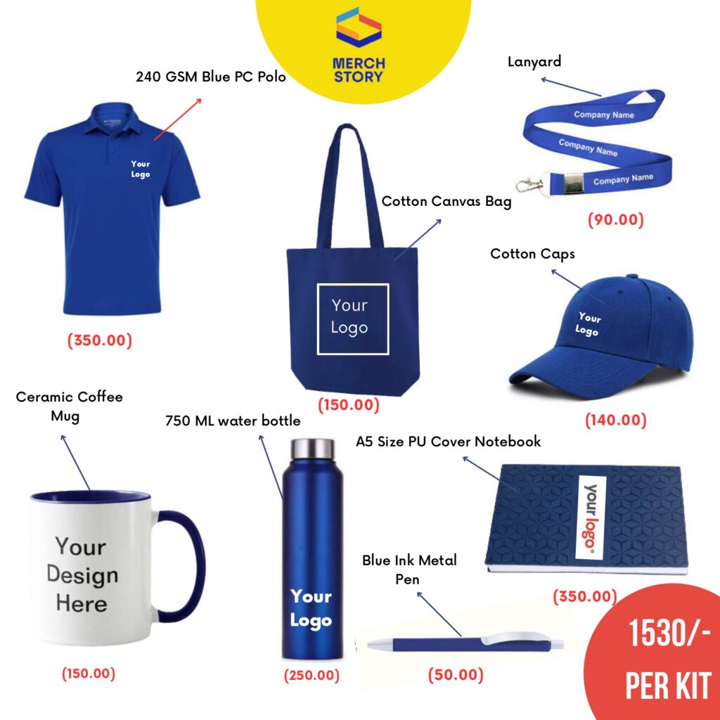 merch story employee welcome kit in blue