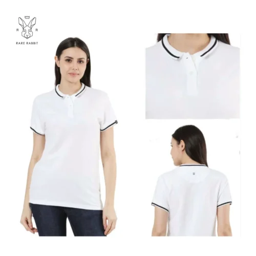 Rare Rabbit 100% Cotton Premium Polo T-Shirt (Women's) White