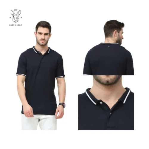 Navy Blue Rare Rabbit 100% Cotton Premium Polo T-Shirt