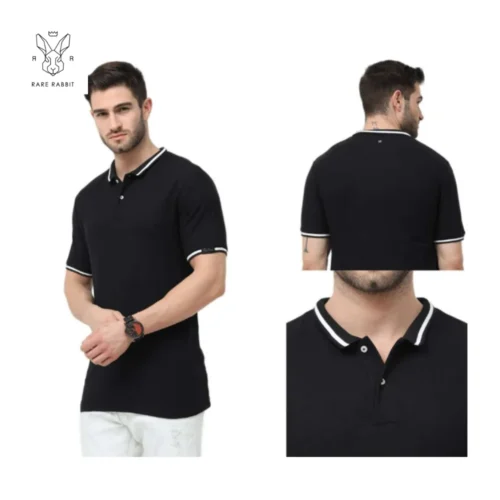 Black Rare Rabbit 100% Cotton Premium Polo T-Shirt