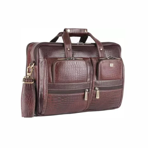 Customized Dark Maroon Genuine Leather Laptop Bag for Corporate Gifting 