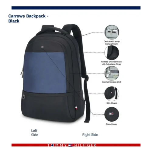 Customized Tommy Hilfiger Black Carrows Backpack(Corporate Gifting)