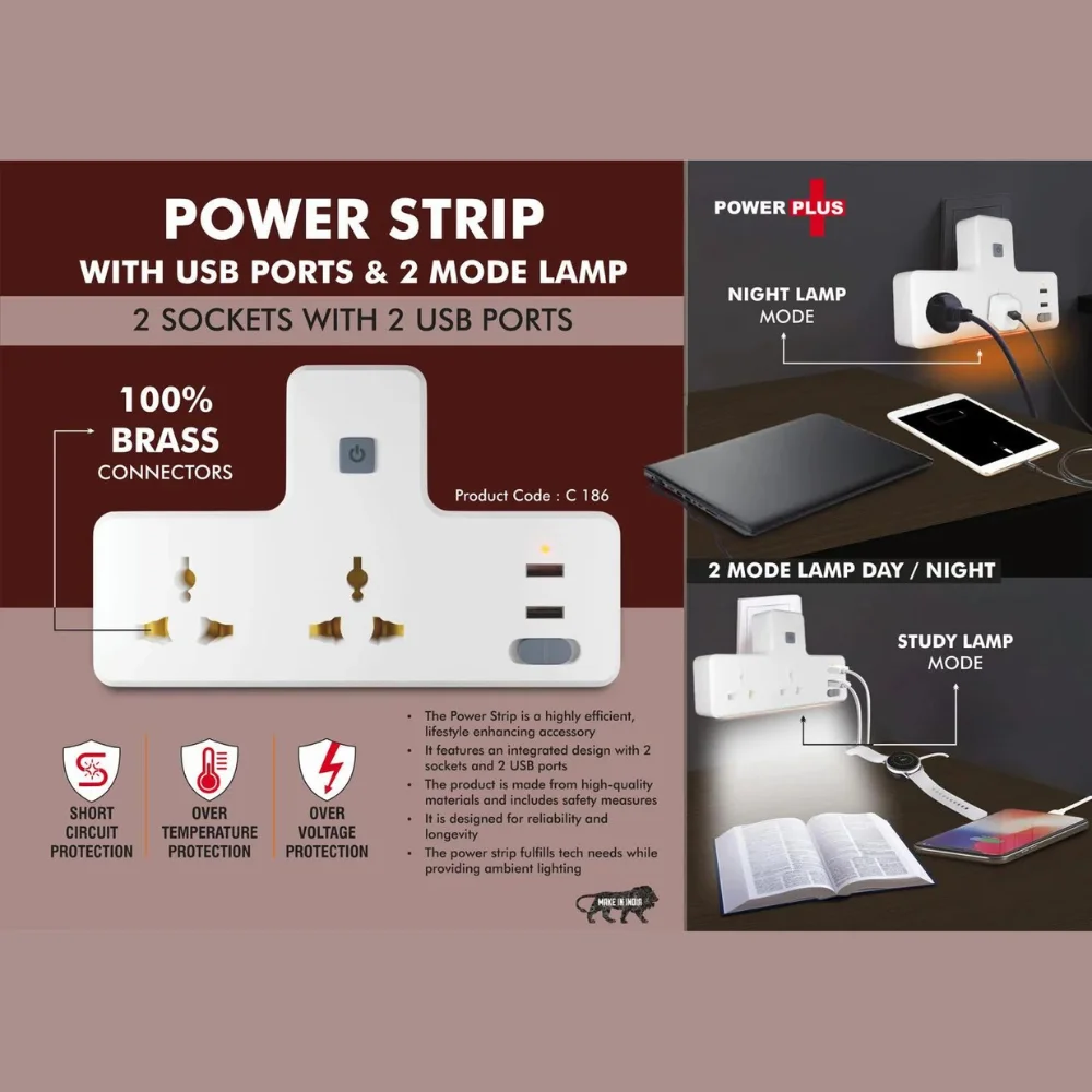 Power Strip With USB Ports & Night Lamp