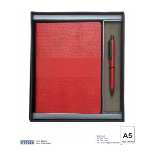 Imported Soft Cover Notebook & Pen Set in Red