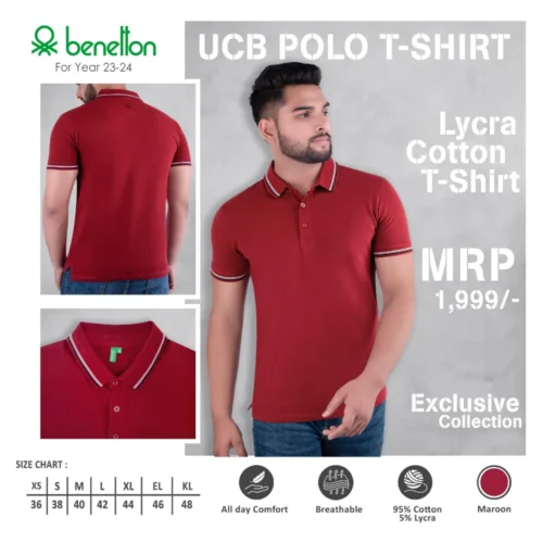 Maroon Custom Benetton(UCB) Cotton Lycra Polo T-Shirt