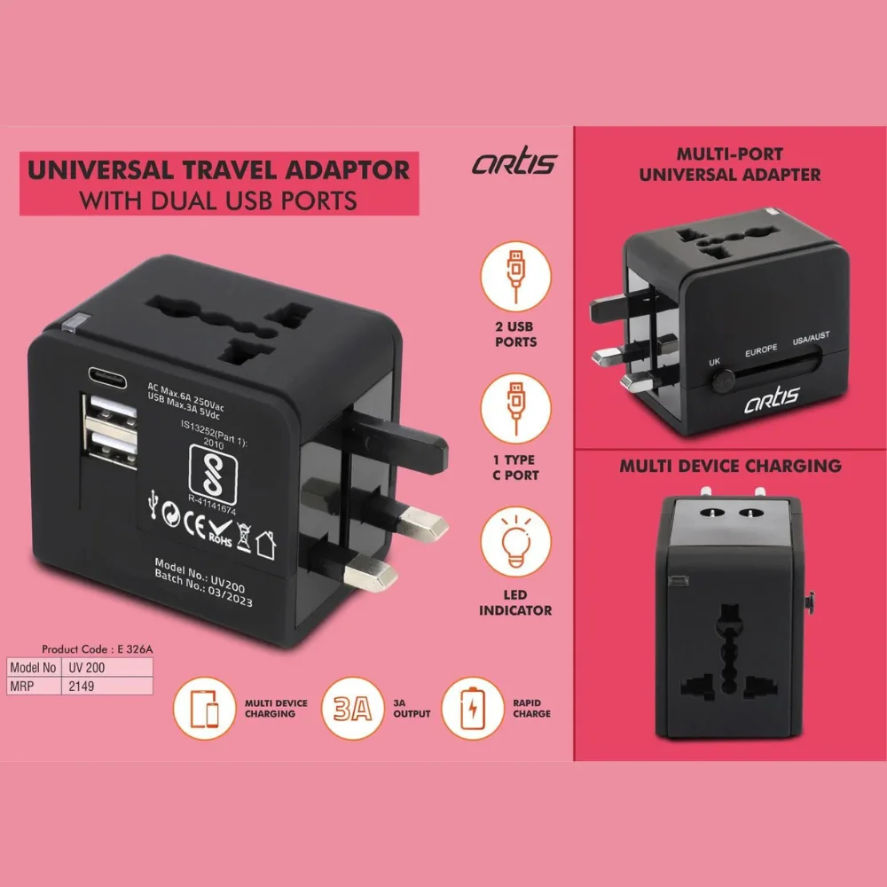 Universal Travel Adaptor With Dual USB Port