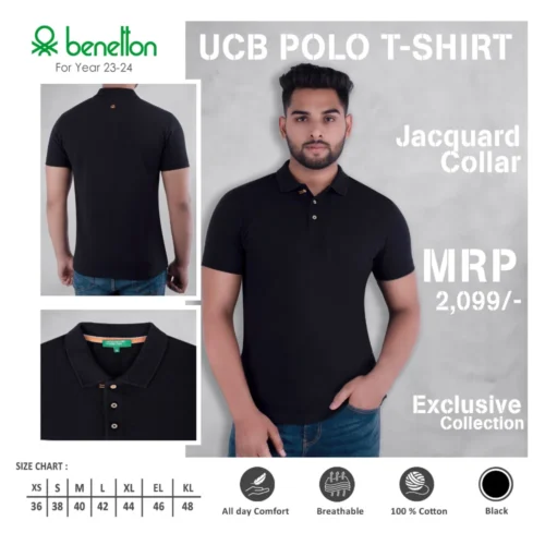Customized Benetton(UCB) Jacquard Polo T-Shirt in Black Color