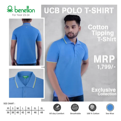 Customized Blue Benetton(UCB) Tipping Polo T-Shirt 2024