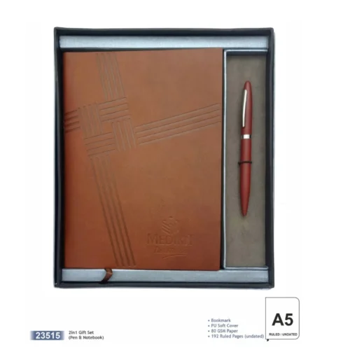 Imported PU Cover Notebook & Pen Gift Set in Brown