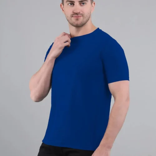 Customized Pre Shrunk Biowashed Round Neck Coton T-Shirt in Royal Blue