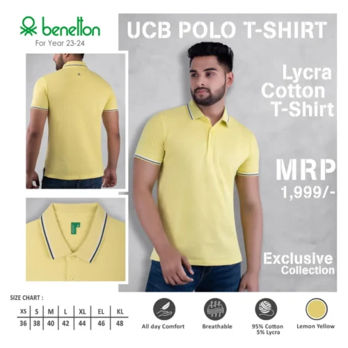Lemon Yellow Custom Benetton(UCB) Cotton Lycra Polo T-Shirt
