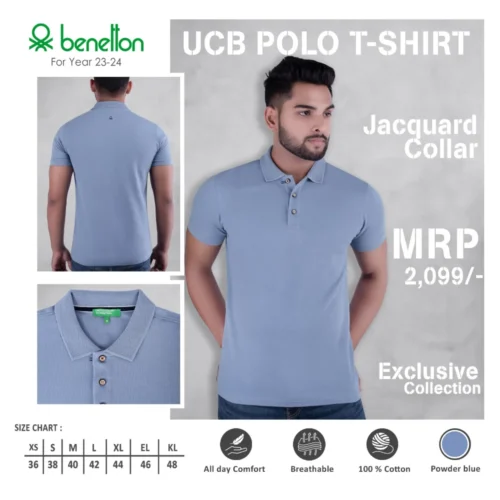 Customized Benetton(UCB) Jacquard Polo T-Shirt in powder Blue Color