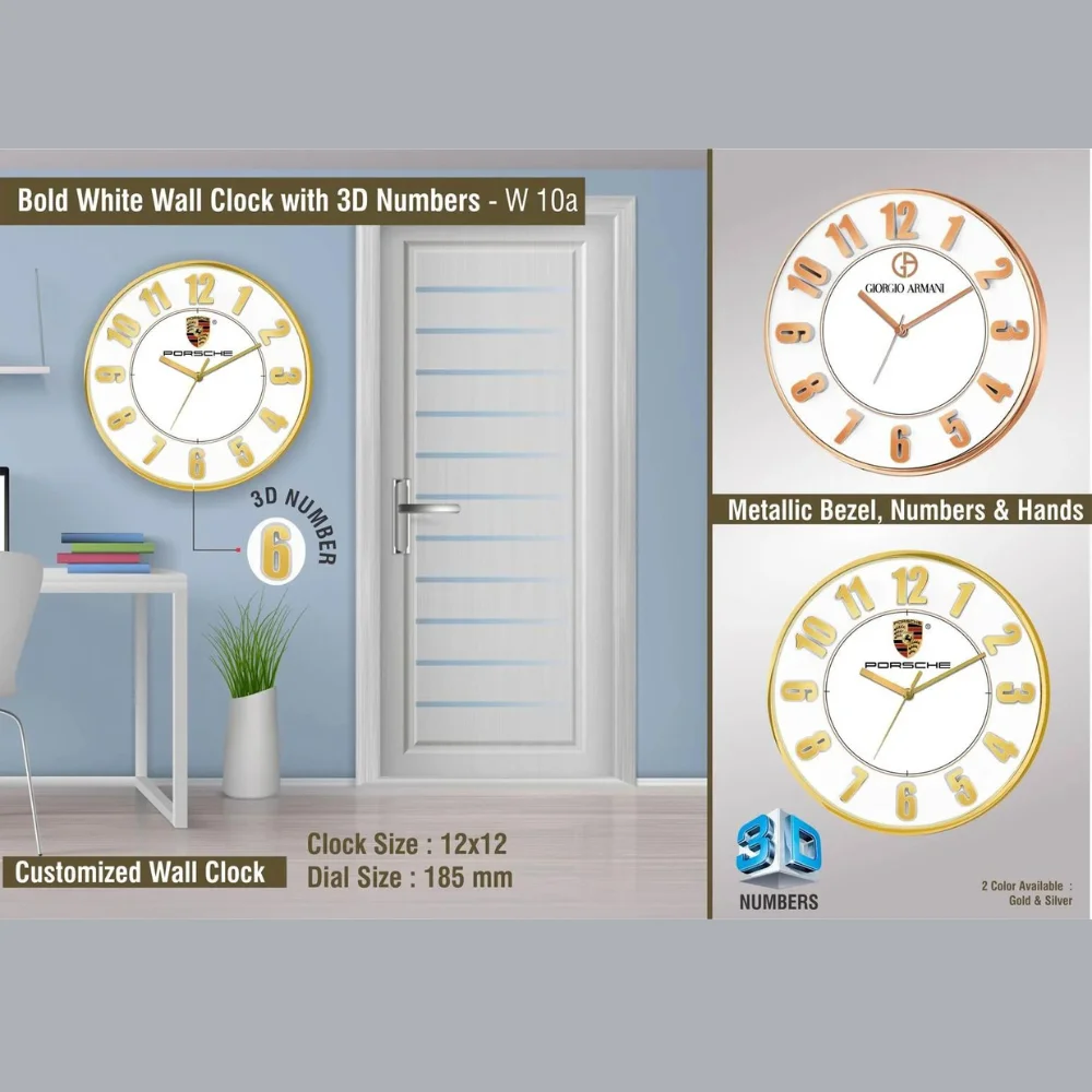 Custom White Wall Clock With 3D Numbers