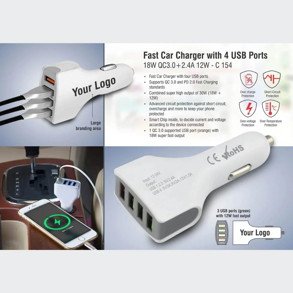 Fast car charger with 4 usb port