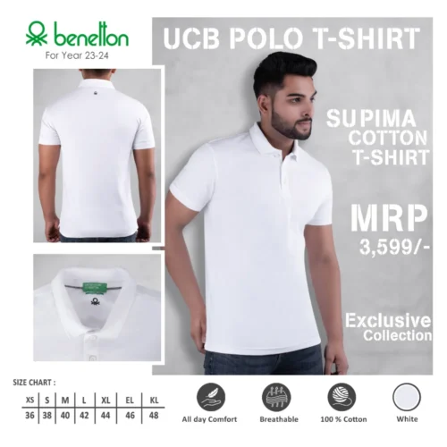 Custom Benetton(UCB) Supima Cotton Polo T-Shirt in White Color