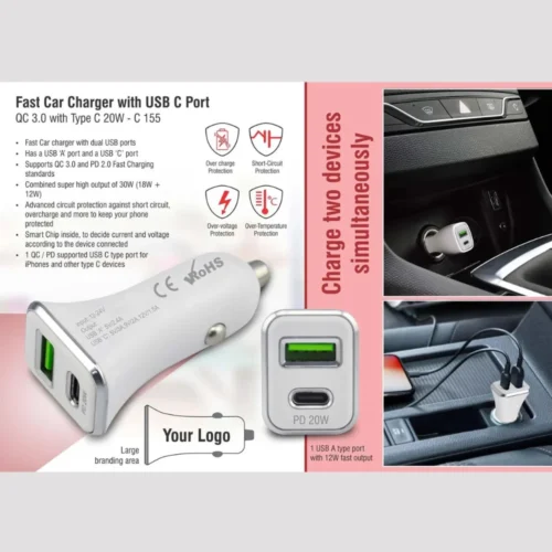 Fast Car Charger With USB C Port