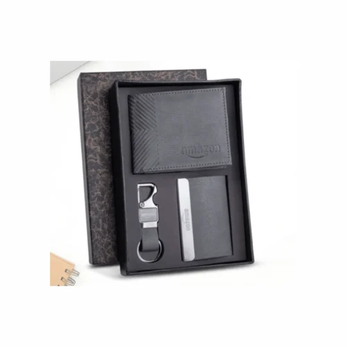 Customized Black Leather Wallet, Keychain & Card holder Gift Set