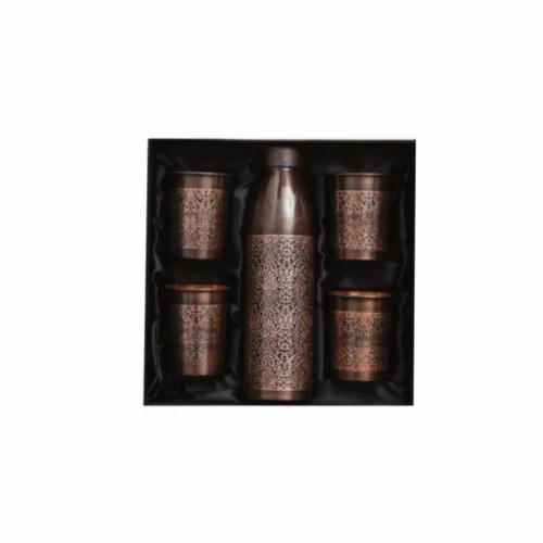 Dark Copper Bottle with 4 Glasses