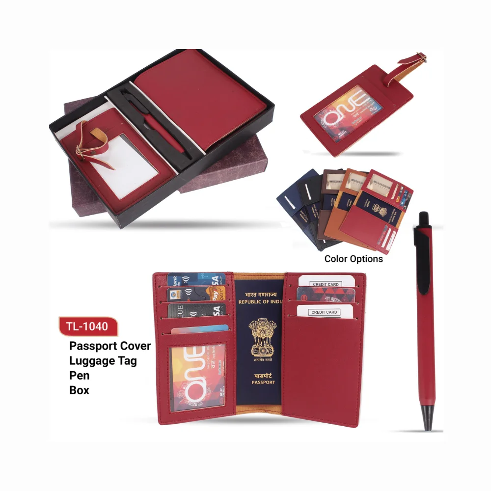 Leatherette gift set with passport cover, travel luggage tag