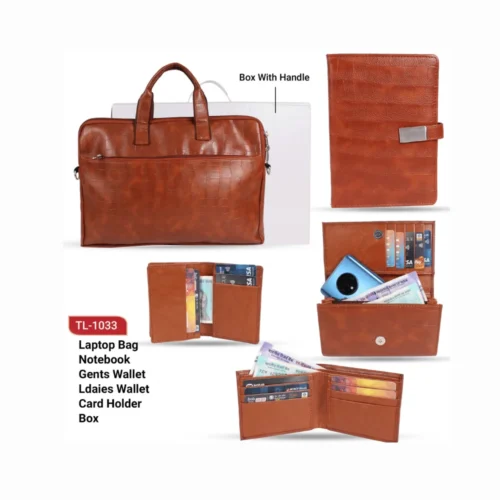 5in1 leatherette Gift Set in Tan Color