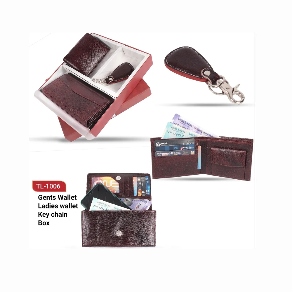 Leather Gift Set(Men's & Women's Wallet, Keychain)