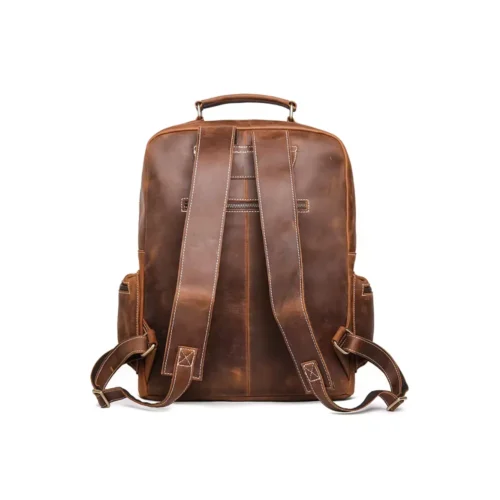 Customizable mens leather Vintage backpack Backview