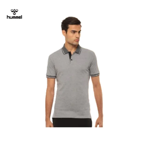 Hummel Premium Jacquard Collar T-Shirt in Grey