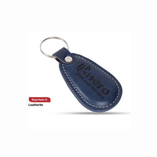 Custom Leather Keychain with Logo Embossed 605 in Blue