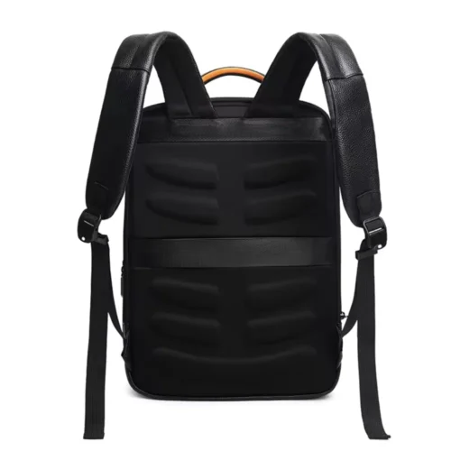 Custom Men's Genuine Leather Waterproof Travel Backpack, Backside