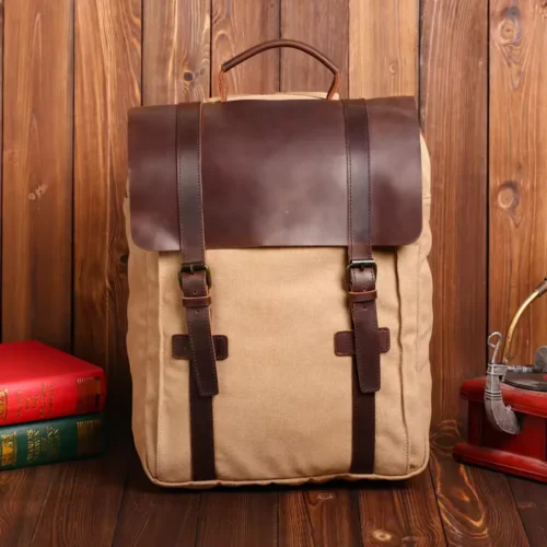 Custom Canvas & Leather Travel Backpack