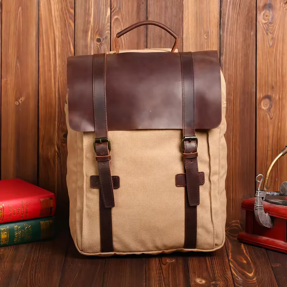 Custom Canvas & Leather Travel Backpack