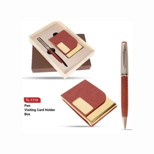 Card Holder with Metal Pen Gift Set in Rose Gold