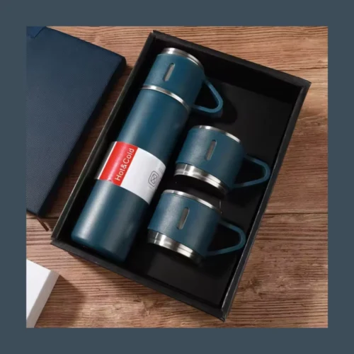 Stainless Steel Vacuum Flask Travel Mug with Cup in Blue