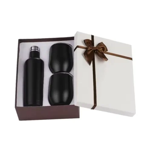 Black Custom Water Bottle with Two Mug in a Box